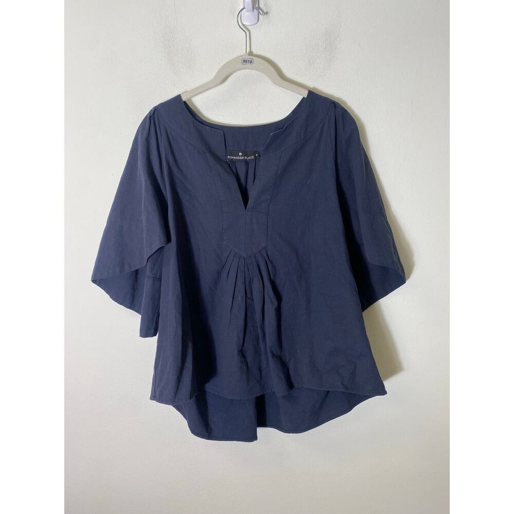 Pomander Place Navy Blue Linen Top Sz M